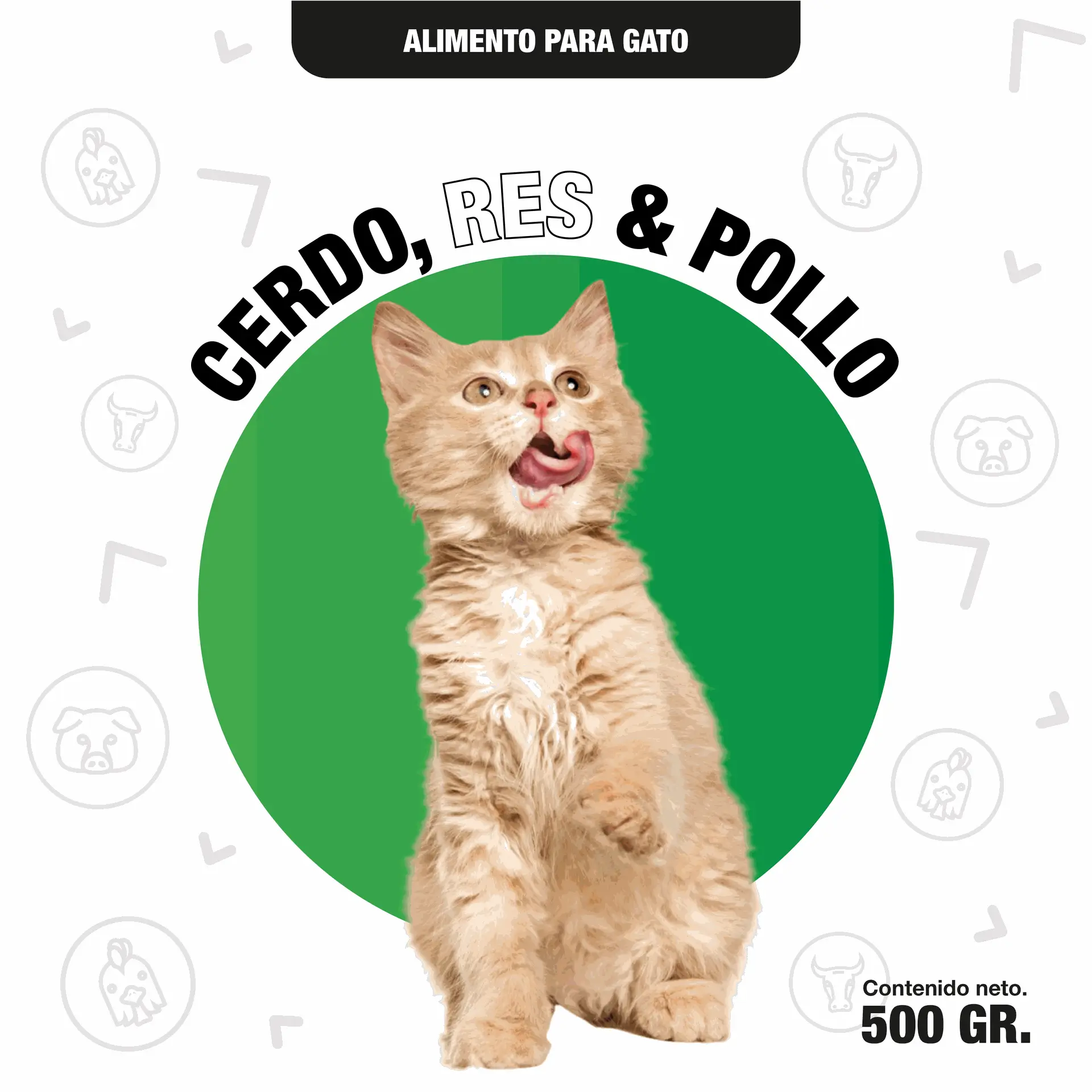 Cerdo, res & pollo / 500gr para gato.