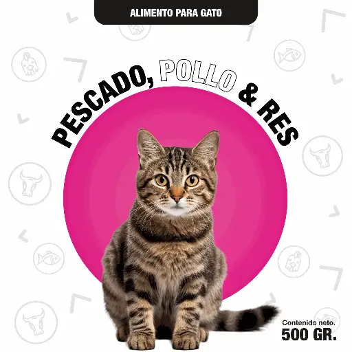 [PESCADO500GRPG] Pescado, pollo & res / 500 gr para gato.